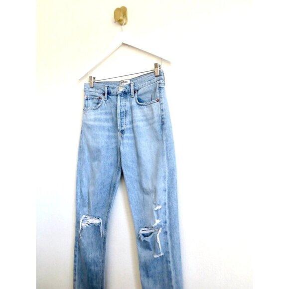 Agolde Jamie Classic High Rise  Distressed Button Fly Jeans Blue SZ 26 - Picture 10 of 16